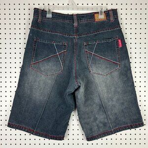 CJ Jeans Y2K Jorts Size 34 Wide Leg Baggy Embroidered Pockets Blue Cyber Punk‎